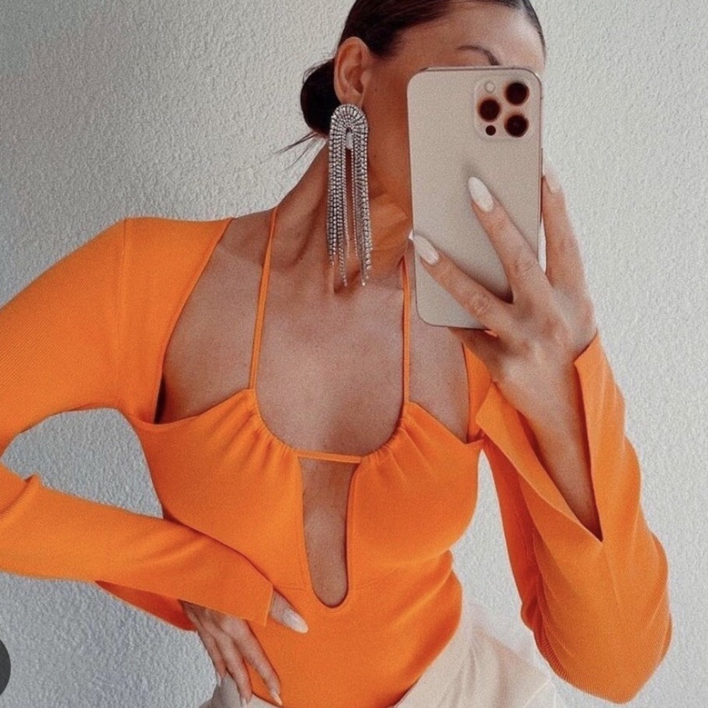 Zara Vibrant Orange Cut-Out Knit Bodysuit